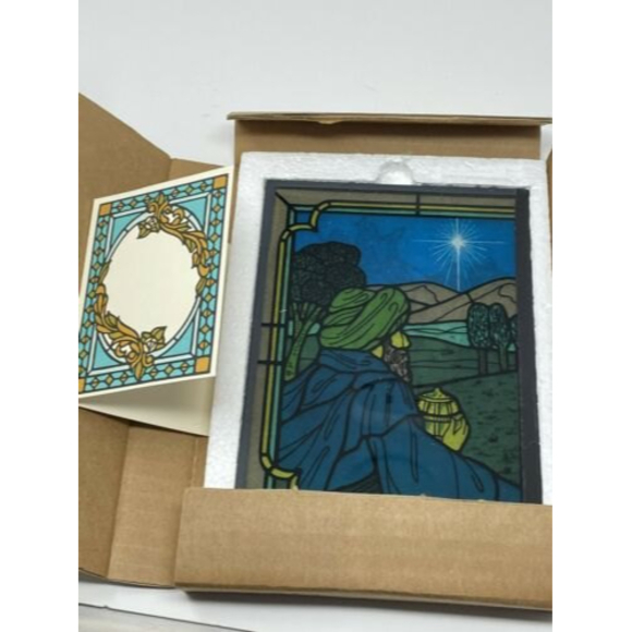 Vtg Joy to the World Christmas Yorkcraft Stained Glass 10x7 Seriglass Holiday - Picture 4 of 12